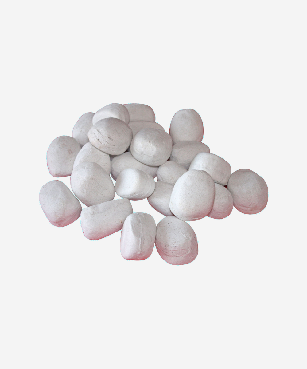 Piedras decorativas en blanco de fibra cerámica para chimenea. Pack de 24 uds