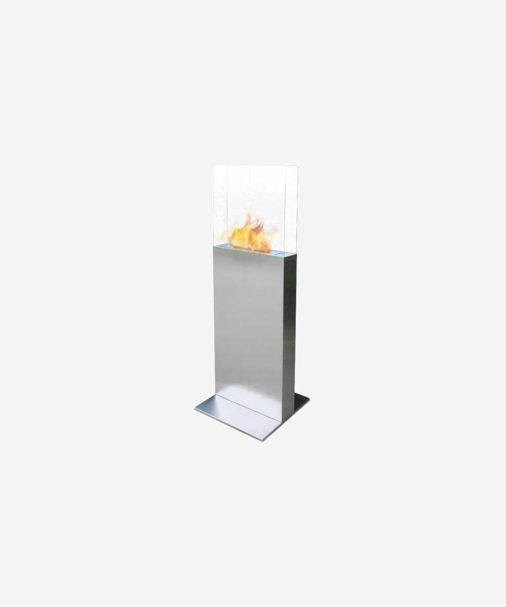 Chimenea de etanol de torre en acero y cristal templado