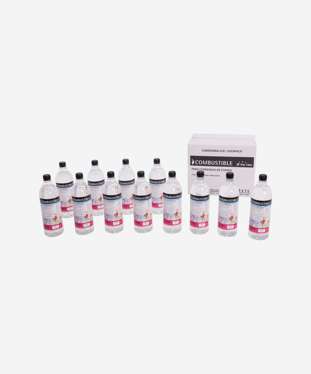 Combustible Etanol de origen natural aroma floral. Caja 12 Botellas de 1 litro