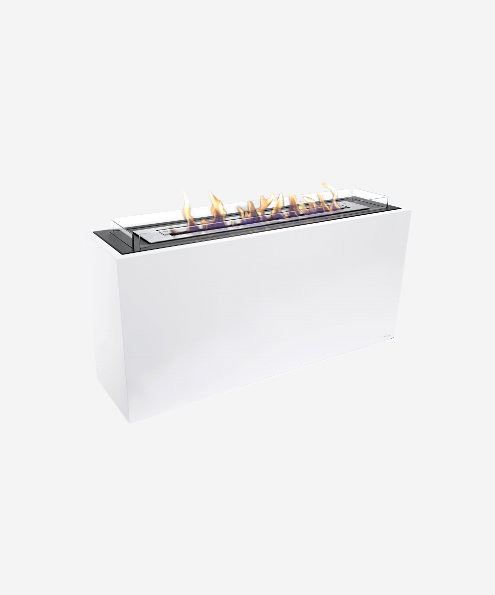 Chimenea de etanol de suelo de grandes dimensiones en acero lacado blanco y 3 quemadores