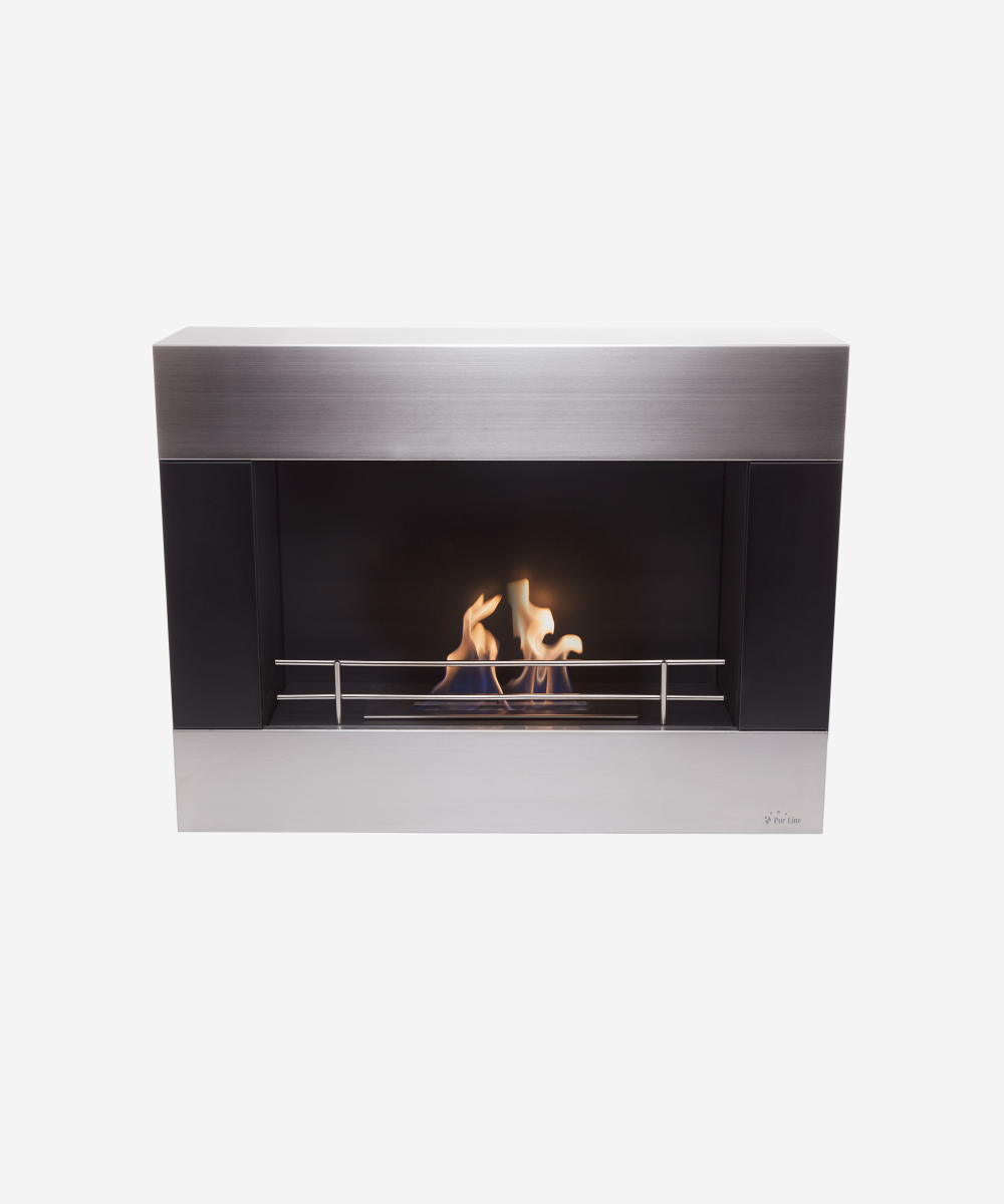 Chimenea de etanol mural de 2000W, moderno diseño rectangular de acero con barras cromadas