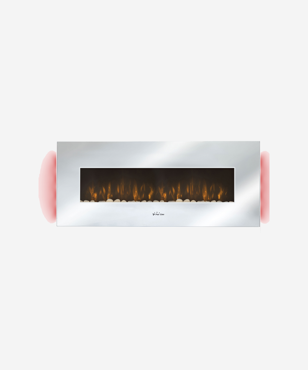 Chimenea Eléctrica mural 2000W diseño panorámico en cristal templado efecto espejo con mando a distancia