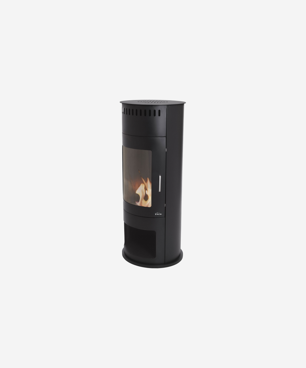 Estufa de etanol en acero negro con puerta de cristal templado