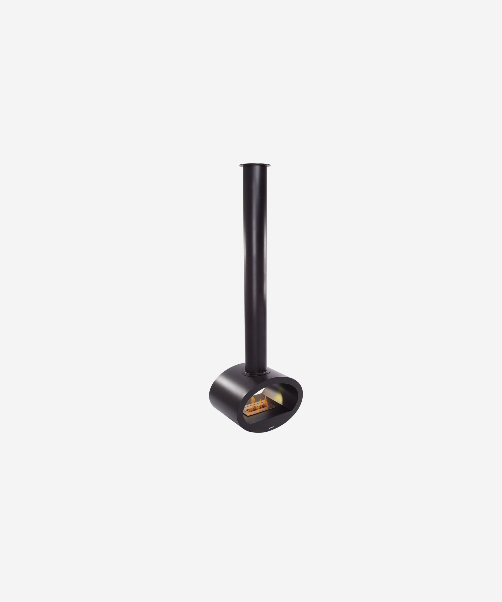 Chimenea de etanol de techo con diseño alargado en acero negro