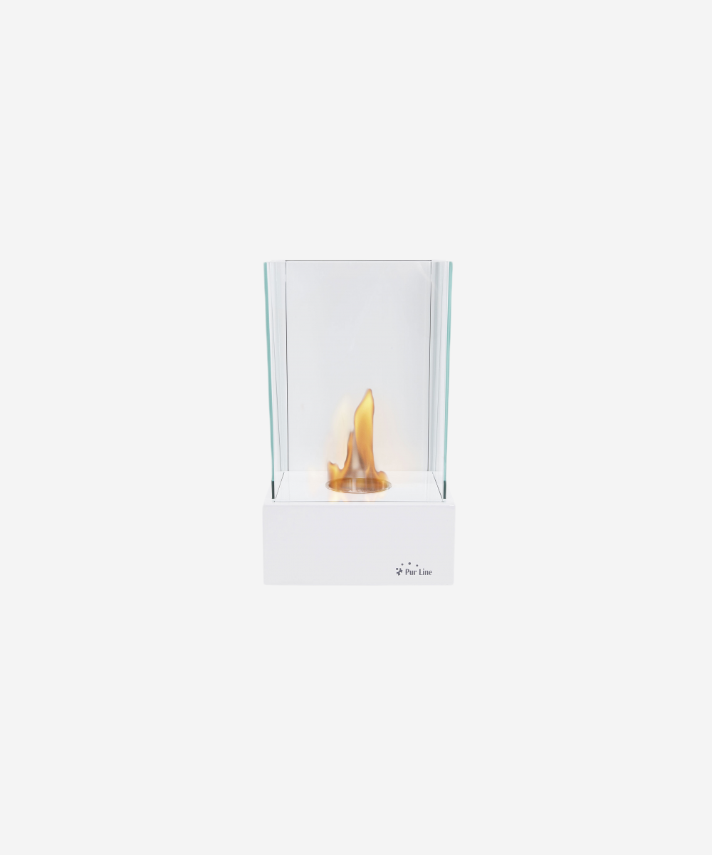 Chimenea de etanol mural de 750W, diseño vertical en acero blanco y 3 cristales templados