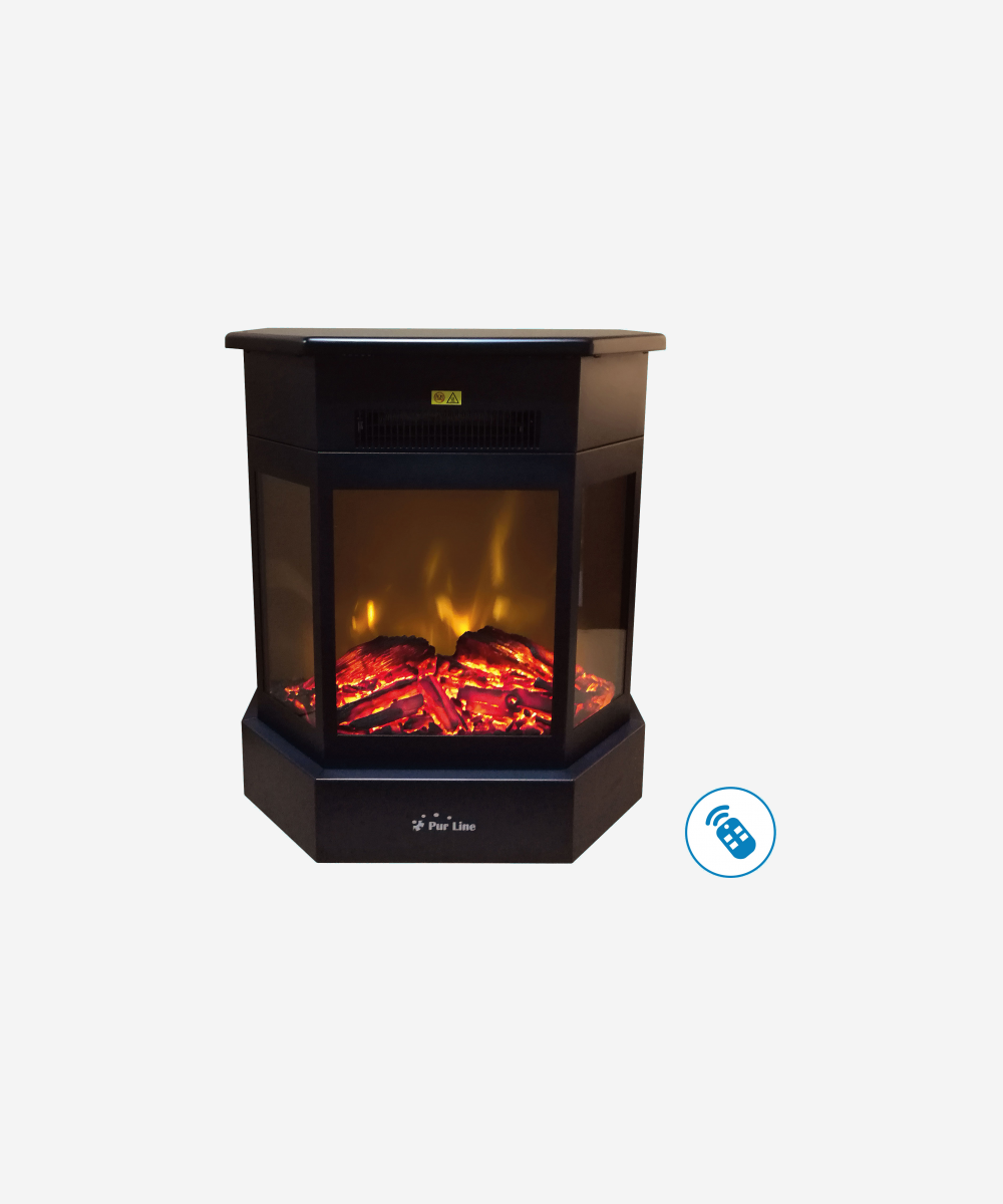 Chimenea Eléctrica 2kW en acero negro con mando a distancia