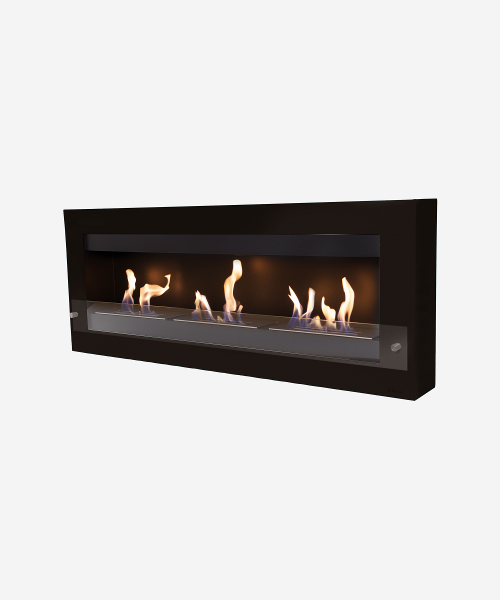 Chimenea de etanol mural extra grande en acero negro y cristal templado