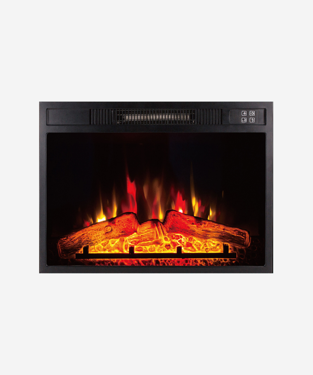 Chimenea Eléctrica mural, 2000W, cristal templado negro, diseño vintage encastrable, con mando a distancia y llama ajustable