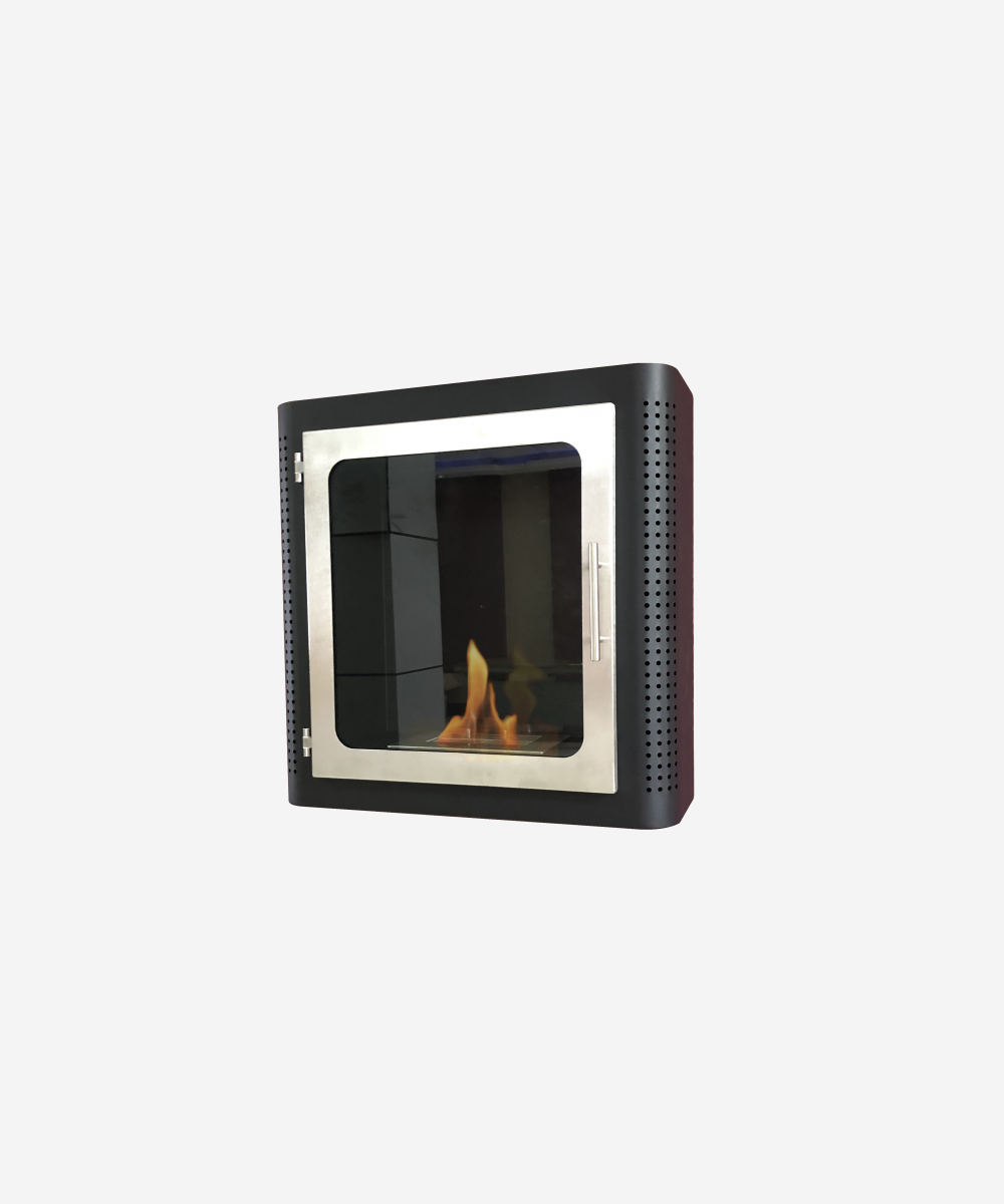 Chimenea de etanol mural en acero esmaltado negro