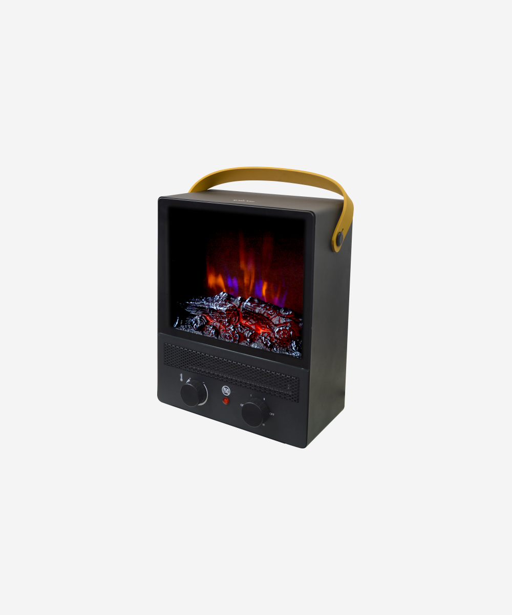 Chimenea eléctrica portátil de acero negro y patas