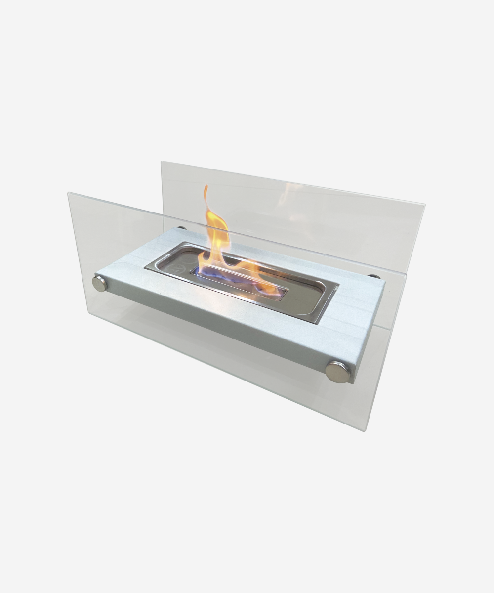 Chimenea de etanol de sobremesa en metal blanco