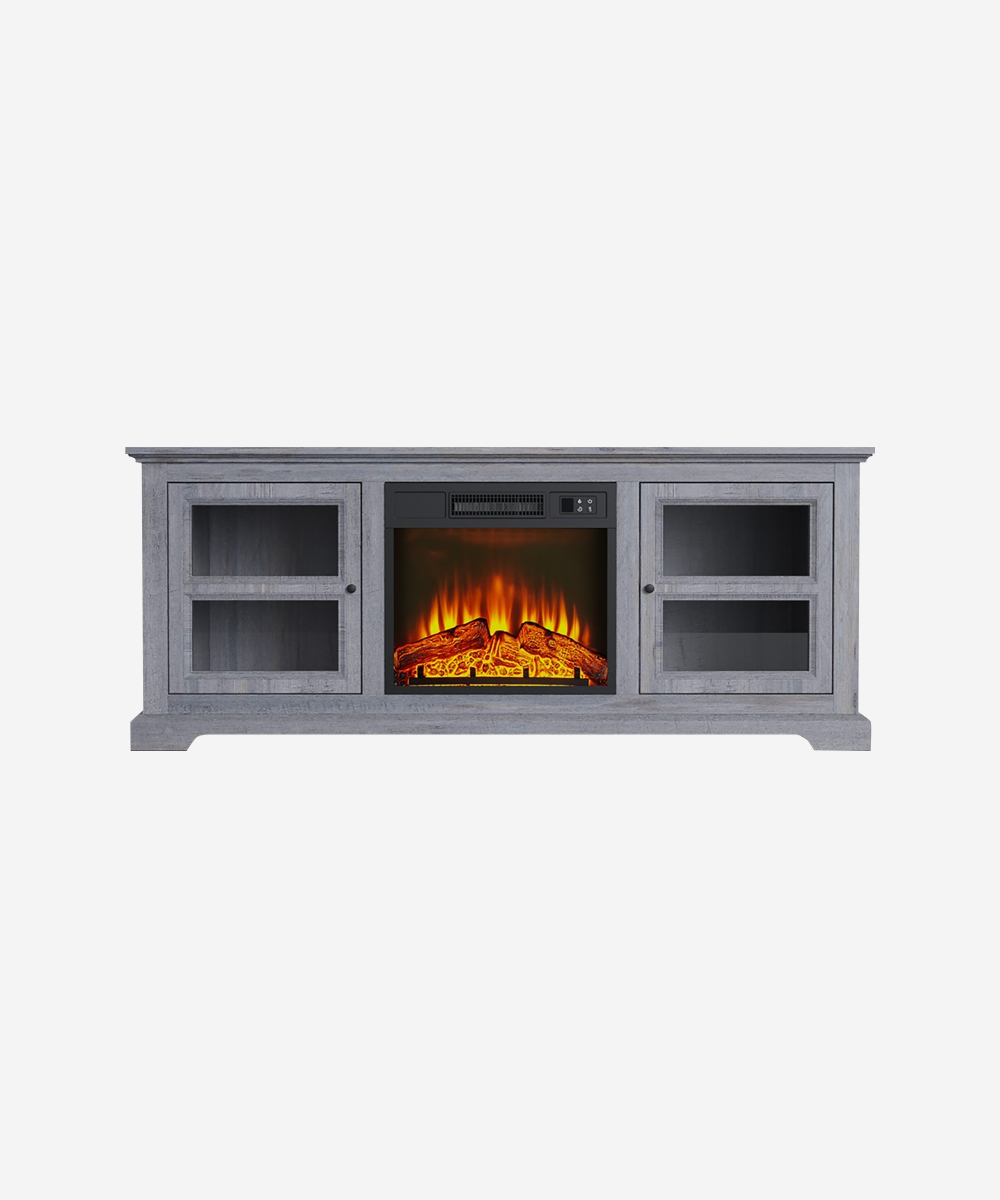 Chimenea eléctrica con mueble aparador rustico color gris