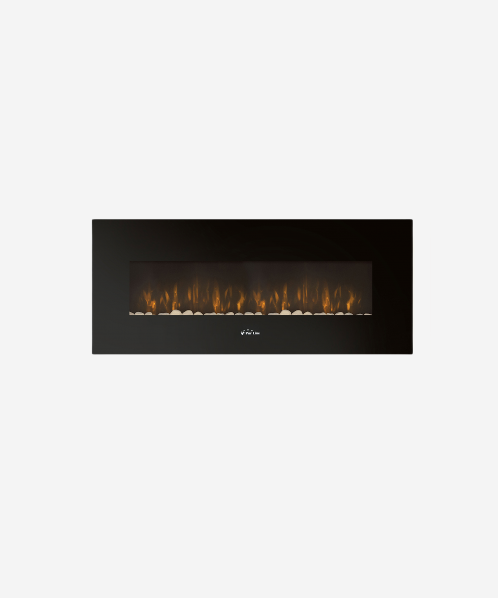 Chimenea eléctrica mural 2kW panorámica en cristal templado negro con mando a distancia