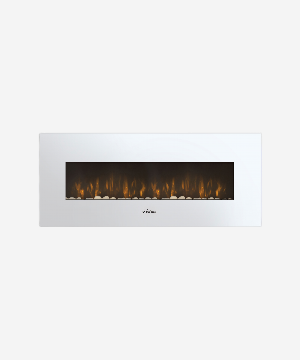 Chimenea Eléctrica Panorámica con luz LED ambiental y panel frontal blanco