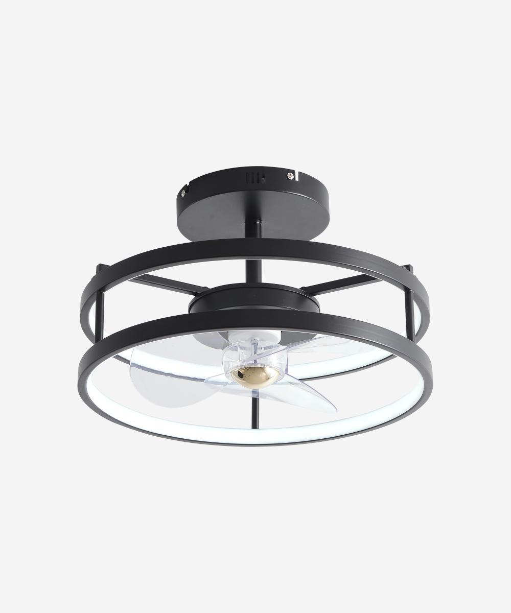 Ventilador Lampara LED con doble aro en aluminio negro