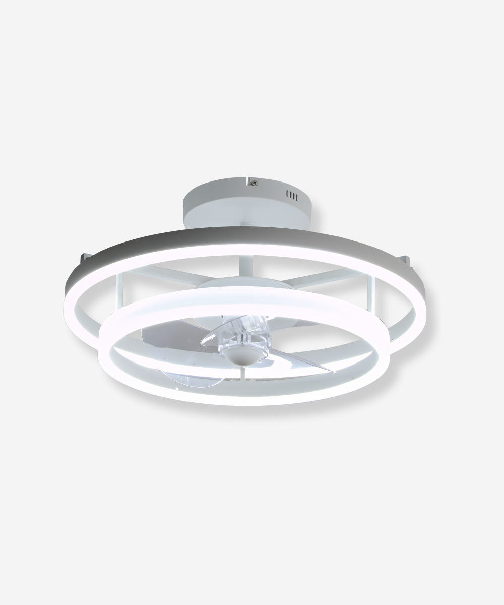 Ventilador Lámpara LED con doble aro en aluminio blanco