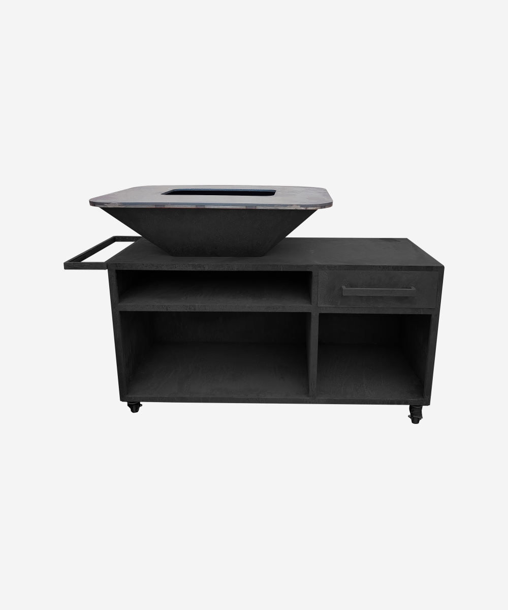 Barbacoa con mueble en acero corten con plancha y grill