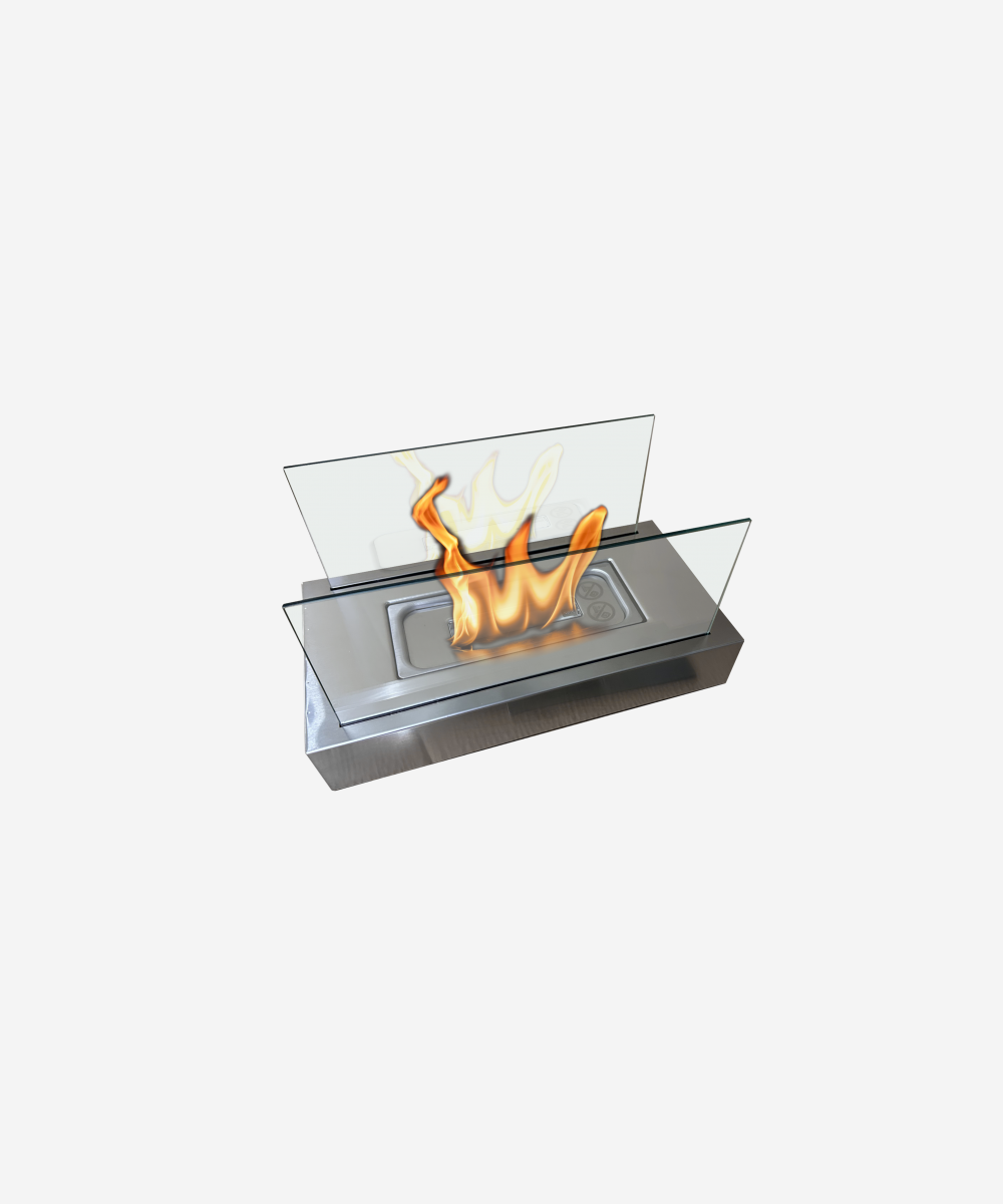 Chimenea de etanol de sobremesa con dos pantallas de cristal templado