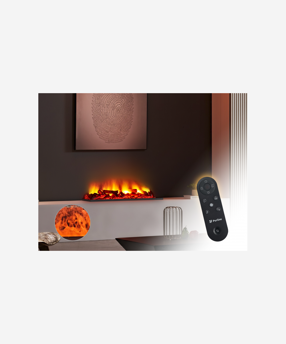 Chimenea decorativa con llama simulada y leños