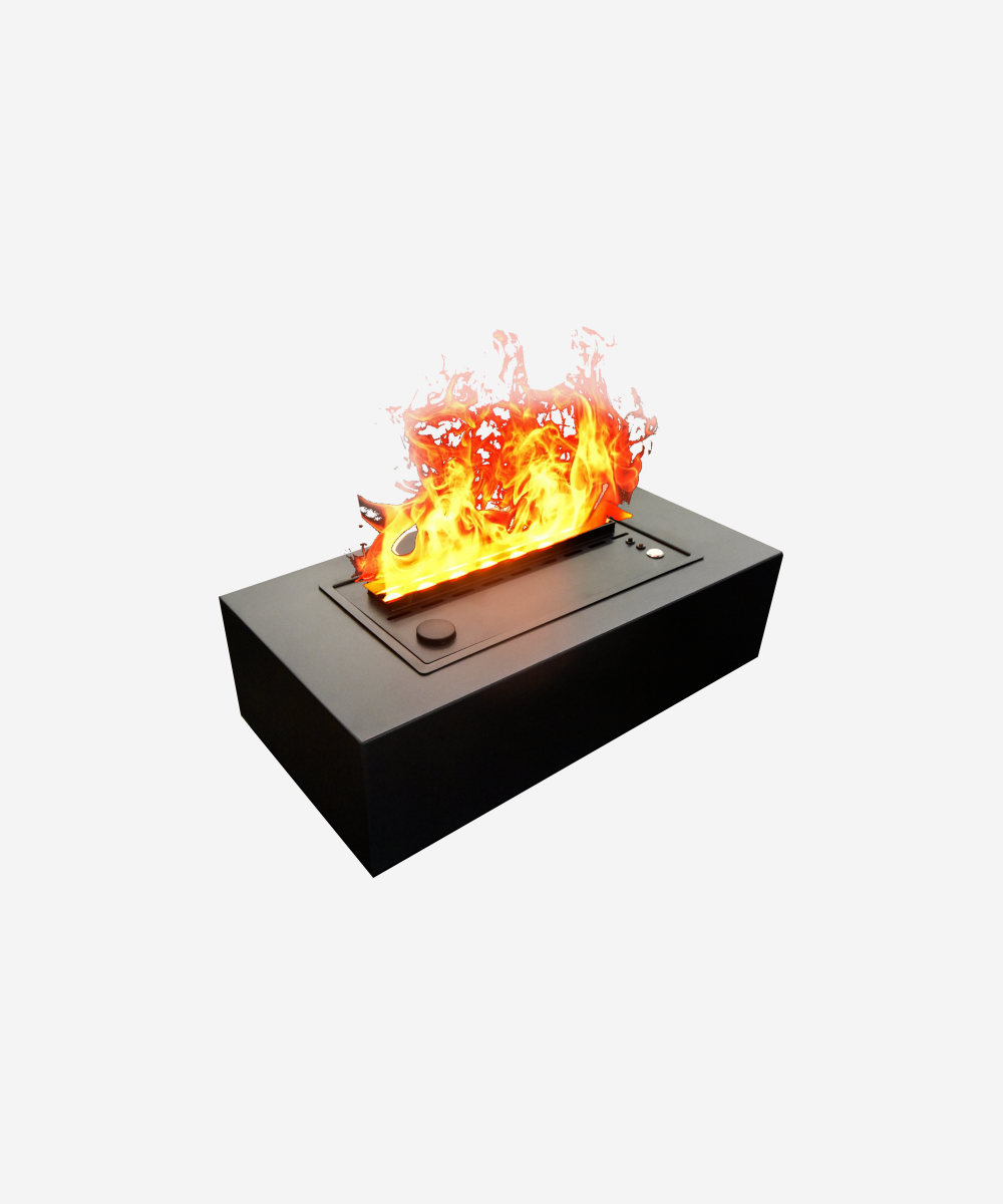 Chimenea decorativa con llama simulada de sobremesa con cuerpo de metal