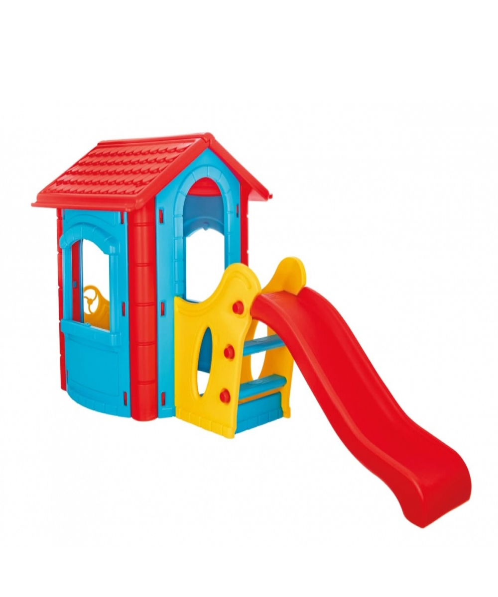Caseta infantil de plástico con tobogán HAPPY HOUSE WITH SLIDE