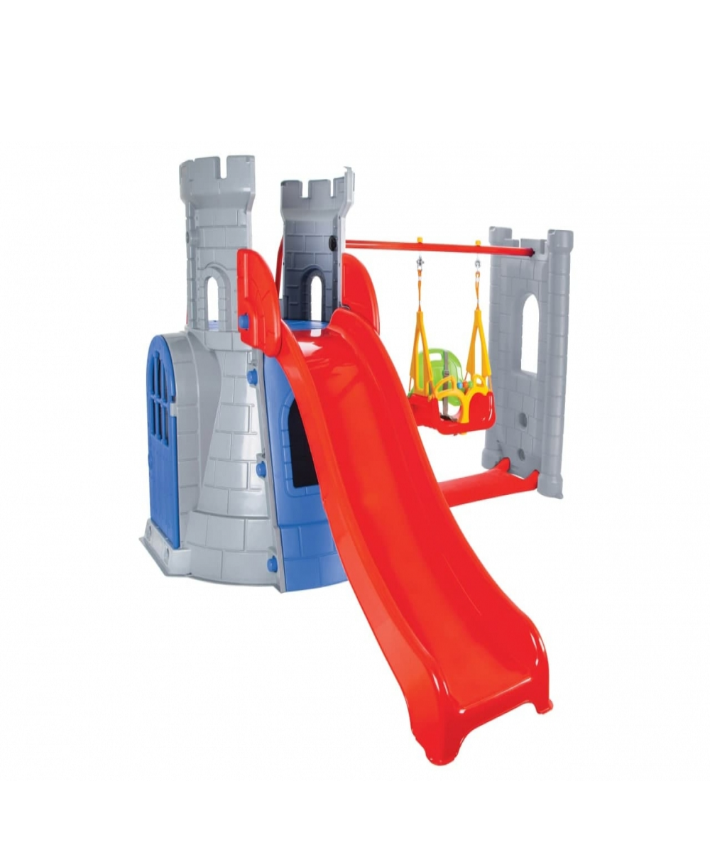 Castillo infantil de plástico con tobogán y columpio CASTLE SLIDE AND SWING SET