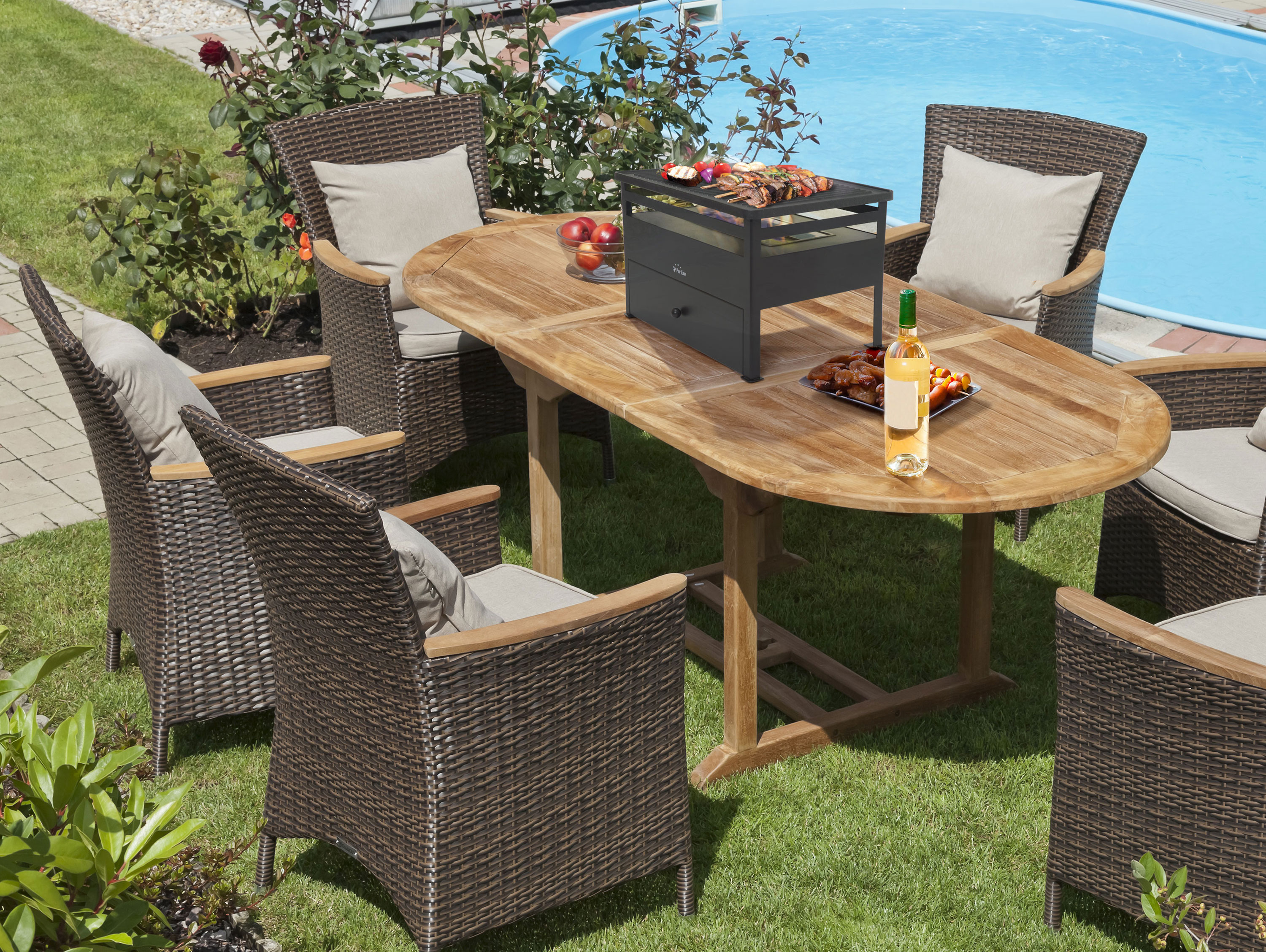 Barbacoa de Biocombustible rectangular con plancha de hierro fundido