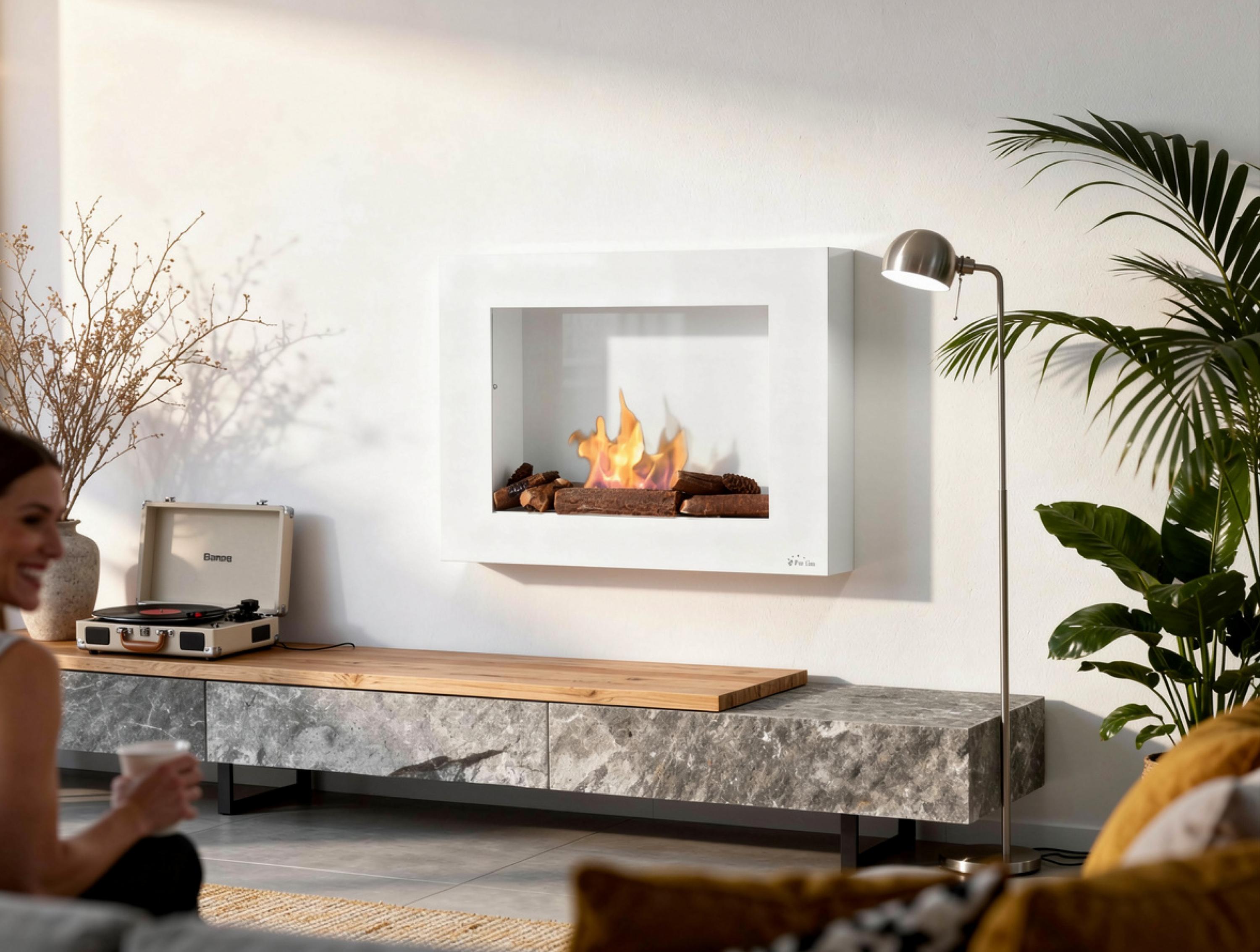 Biochimenea mural color blanco Limited Edition con regulador de llama