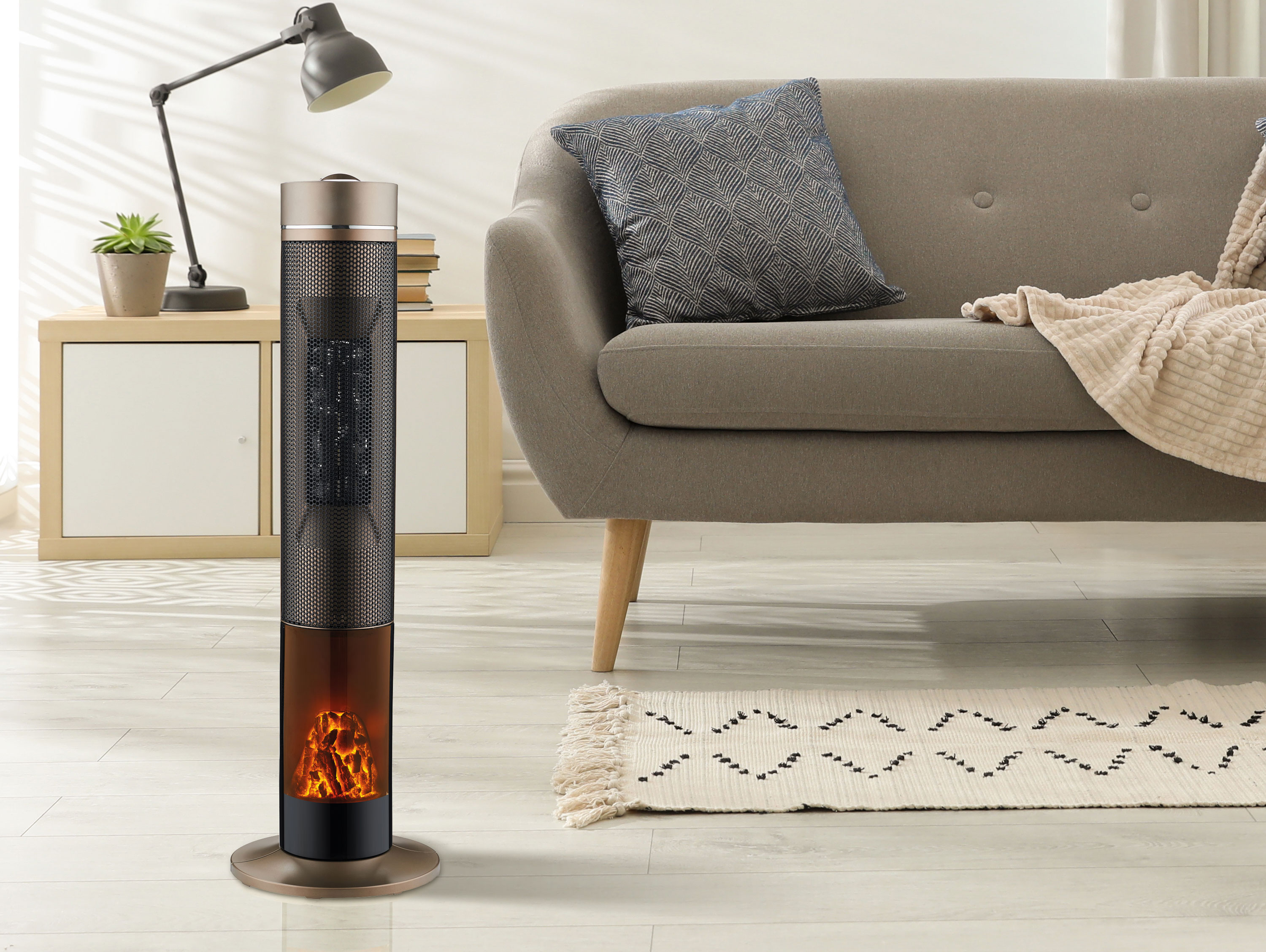 Calefactor de torre mecánico con efecto fuego eléctrico HOTI T50