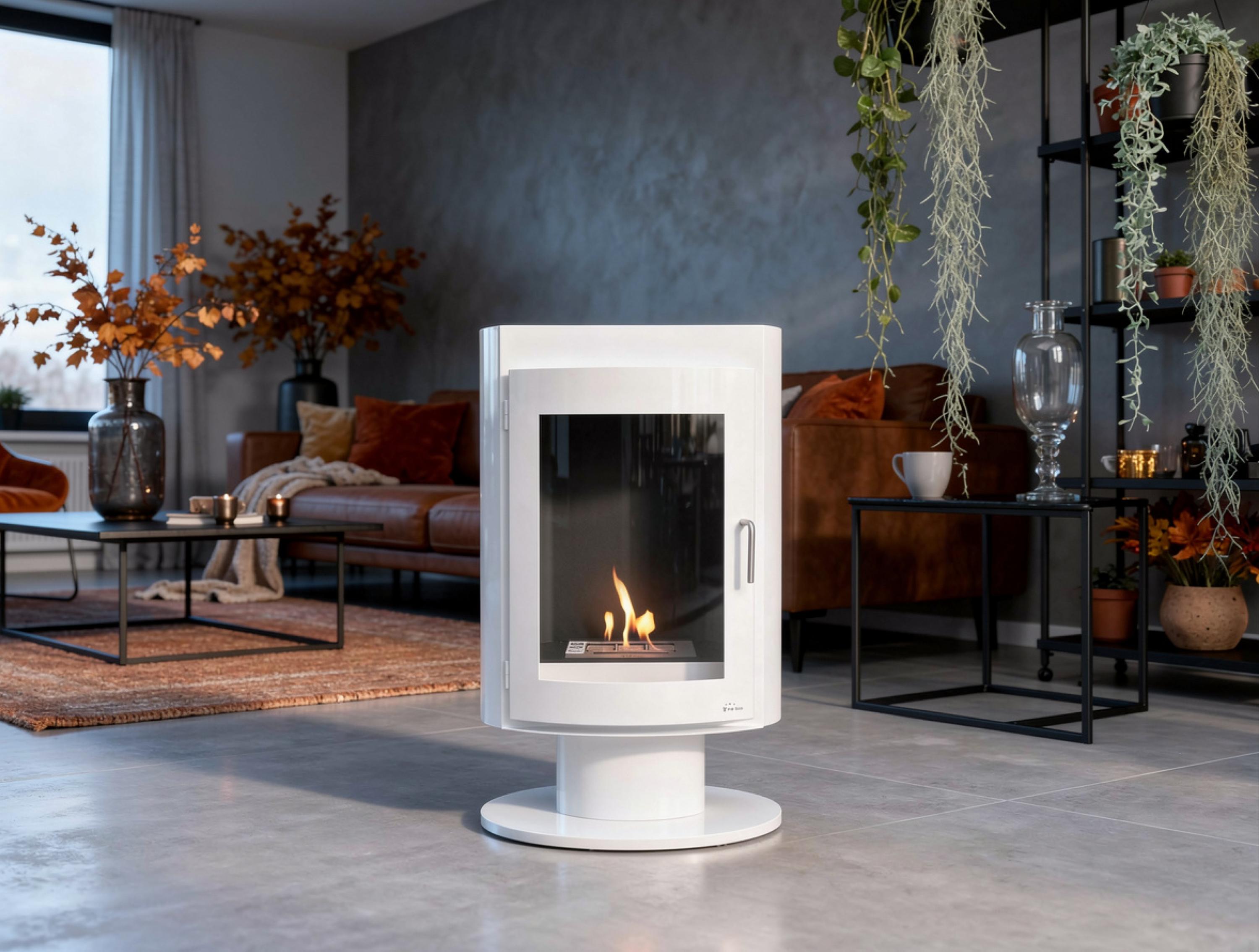 Estufa de etanol diseño en acero blanco SILENUS W